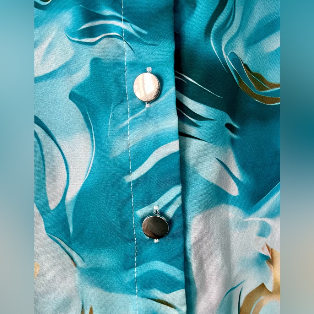 SHEIN Blue Marble Print Satin Button Up Blouse - Size Small - Picture 6 of 10